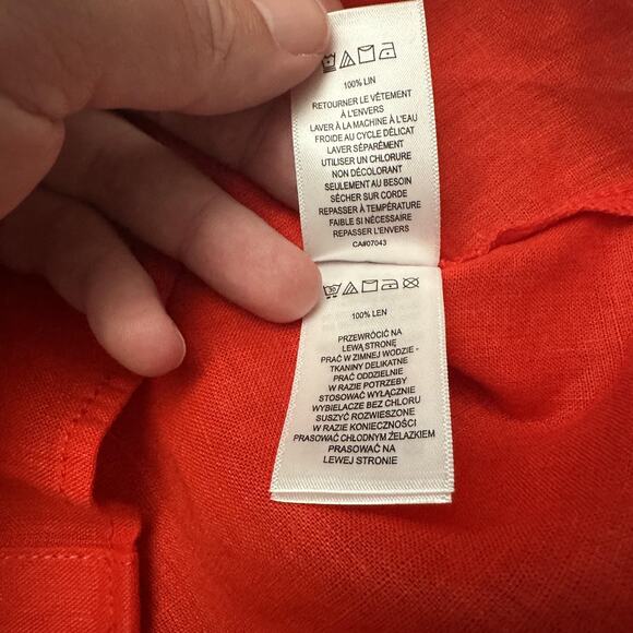 Sigrid Olsen Shirt Womens XL Red 100% Linen Roll Tab Sleeve Button Front Pocket - Picture 6 of 9